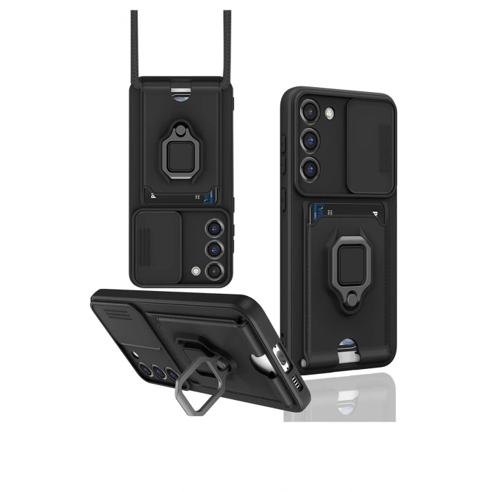 HarmonyAura  Samsung Galaxy S24 Plus Kılıf Zuma Kartvizitli Yüzüklü Silikon - Siyah