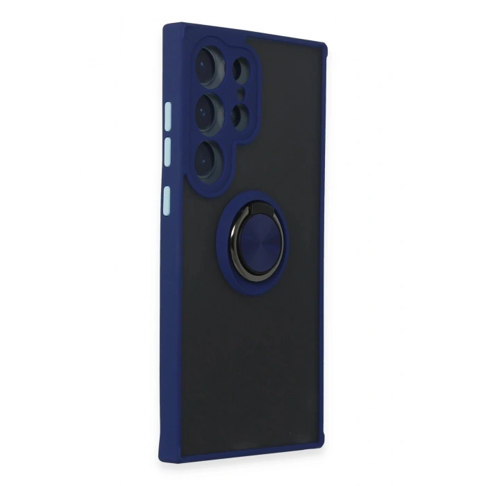 HarmonyAura  Samsung Galaxy S24 Ultra Kılıf Montreal Yüzüklü Silikon Kapak - Lacivert