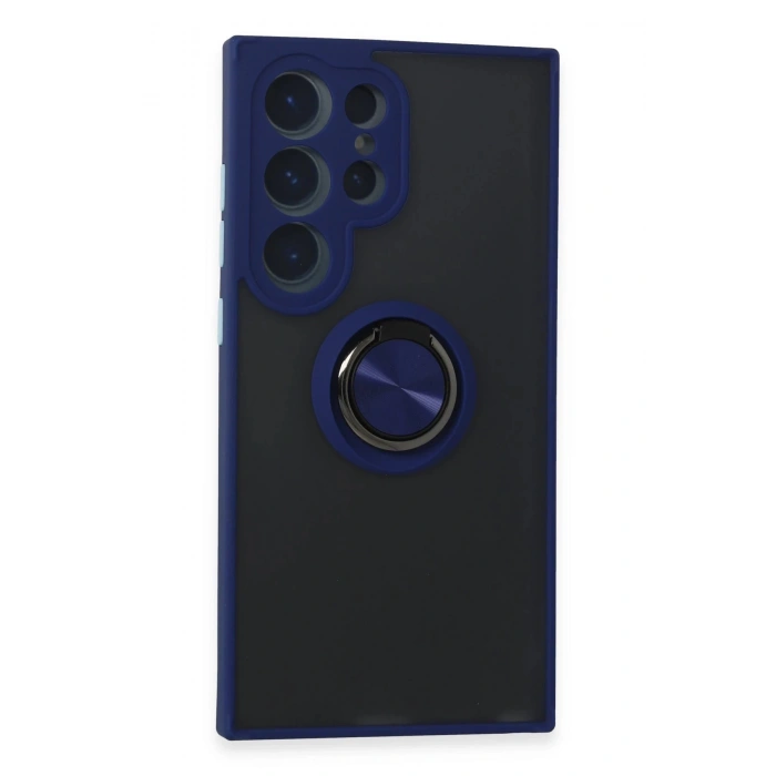 HarmonyAura  Samsung Galaxy S24 Ultra Kılıf Montreal Yüzüklü Silikon Kapak - Lacivert