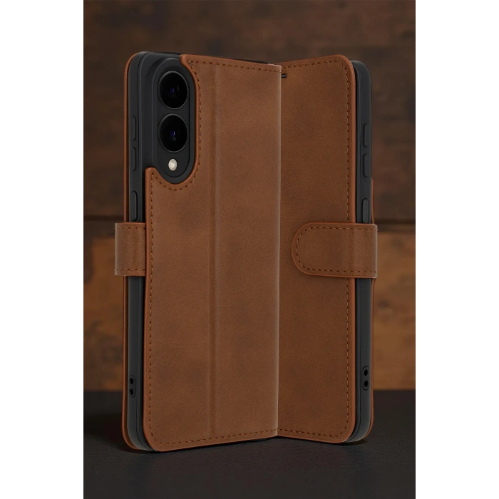 HarmonyAura Samsung Galaxy S25 Edge Trend S Plus Kapaklı Kılıf - Taba