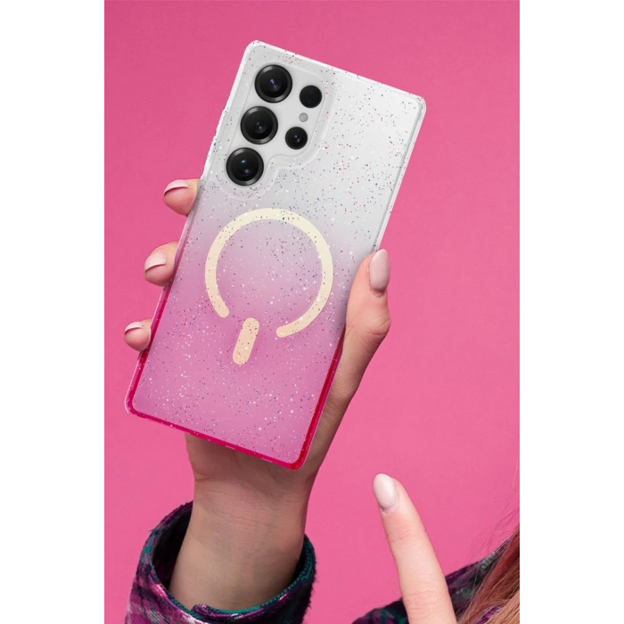 HarmonyAura Samsung Galaxy S25 Plus Pummel Shiny Magsafe Kapak - Pembe