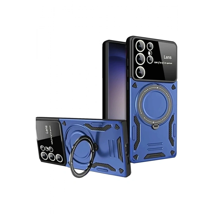 HarmonyAura  Samsung Galaxy S25 Ultra Kılıf Joy Lens Standlı Kapak - Lacivert