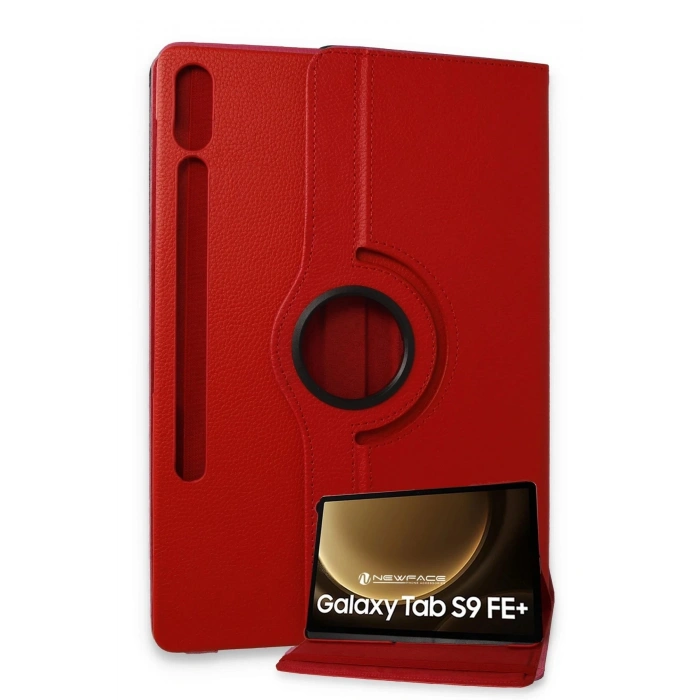 HarmonyAura  Samsung Galaxy X610 Tab S9 Fe Plus 12.4 Kılıf 360 Tablet Deri Kılıf - Kırmızı