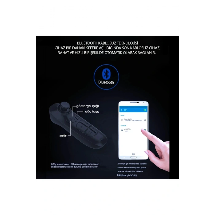 HarmonyAura  Shinecon Sc-b03 Sanal Gerçeklik Gözlüğü Kumandası - Siyah