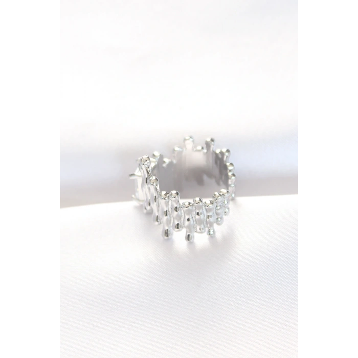 HarmonyAura Silver Renk Tırtıklı Kalın Baget Taş Tasarım Ayarlanabilir Yüzük