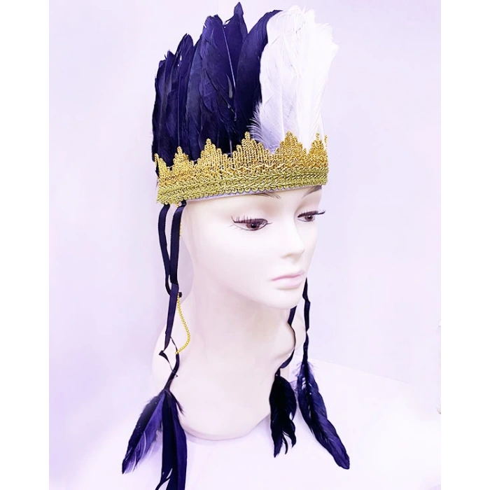 HarmonyAura Siyah Beyaz Renk Tüylü Kızılderili Başlığı | Taraftar Başlığı