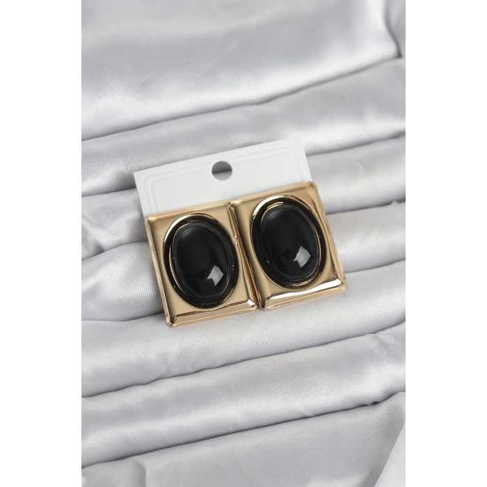 HarmonyAura Siyah Kare Model Vintage Gold Renk Kadın Küpe
