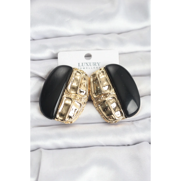 HarmonyAura Siyah Renk Pirinç Vintage Kadın Küpe