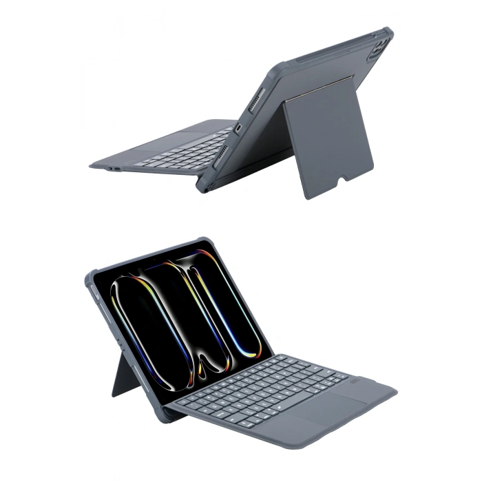 HarmonyAura T5504D iPad Pro 11 (2024) Kılıf Palermo Ledli Klavyeli Standlı Tablet Kılıfı - Siyah