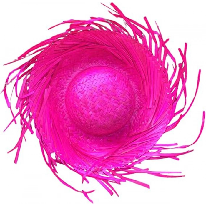 HarmonyAura Tropikal Parti Pembe Fuşya Hasır Hawaii Şapkası 13x36 cm