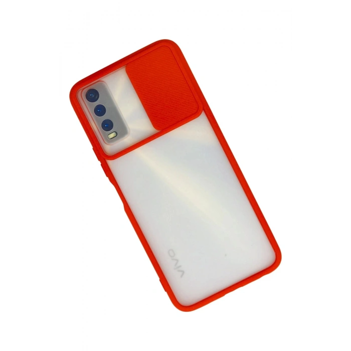 HarmonyAura  Vivo Y11s Kılıf Palm Buzlu Kamera Sürgülü Silikon - Kırmızı