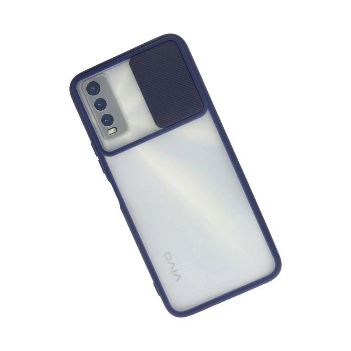 HarmonyAura  Vivo Y11s Kılıf Palm Buzlu Kamera Sürgülü Silikon - Lacivert