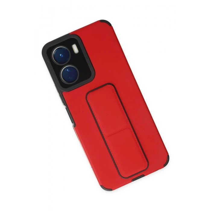 HarmonyAura  Vivo Y16 Kılıf Mega Standlı Silikon - Kırmızı