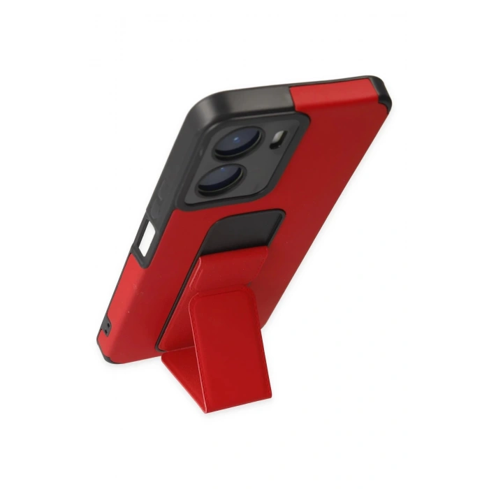 HarmonyAura  Vivo Y16 Kılıf Mega Standlı Silikon - Kırmızı