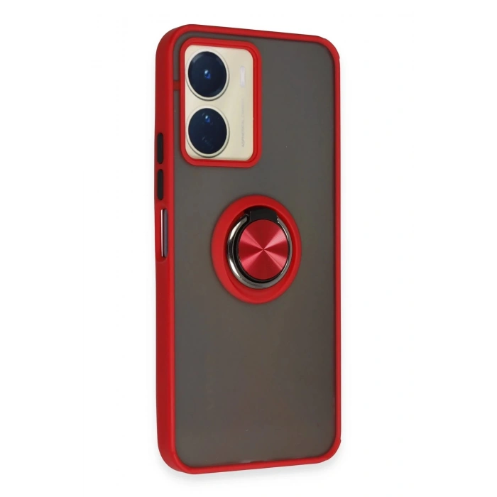 HarmonyAura  Vivo Y16 Kılıf Montreal Yüzüklü Silikon Kapak - Kırmızı