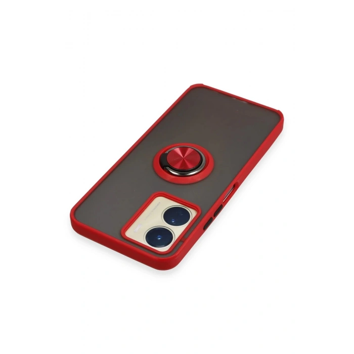HarmonyAura  Vivo Y16 Kılıf Montreal Yüzüklü Silikon Kapak - Kırmızı