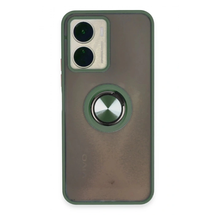 HarmonyAura  Vivo Y16 Kılıf Montreal Yüzüklü Silikon Kapak - Yeşil