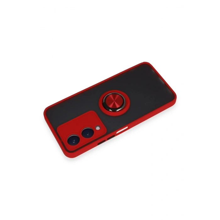HarmonyAura  Vivo Y17s Kılıf Montreal Yüzüklü Silikon Kapak - Kırmızı