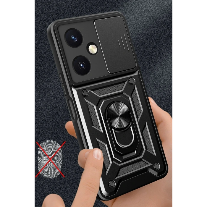 HarmonyAura  Vivo Y27 Kılıf Pars Lens Yüzüklü Silikon - Siyah