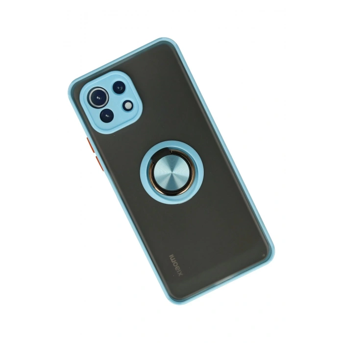 HarmonyAura  Xiaomi Mİ 11 Lite Kılıf Montreal Yüzüklü Silikon Kapak - Buz Mavi