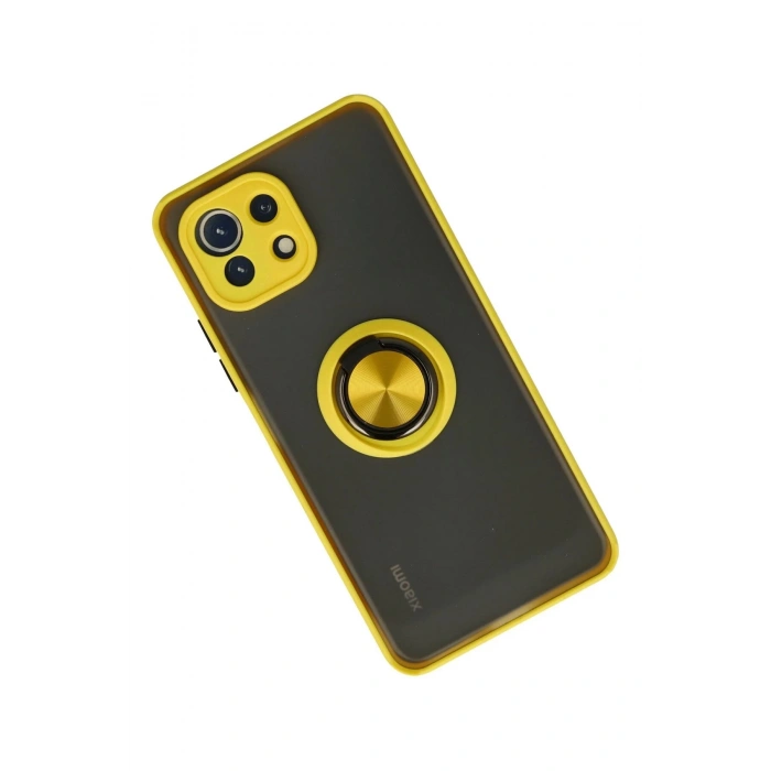 HarmonyAura  Xiaomi Mİ 11 Lite Kılıf Montreal Yüzüklü Silikon Kapak - Sarı