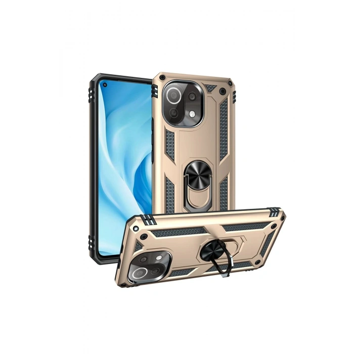 HarmonyAura  Xiaomi Mİ 11 Lite Kılıf Sofya Yüzüklü Silikon Kapak - Gold