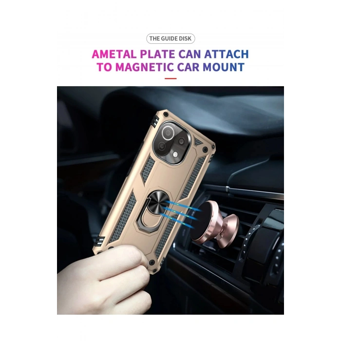 HarmonyAura  Xiaomi Mİ 11 Lite Kılıf Sofya Yüzüklü Silikon Kapak - Gold