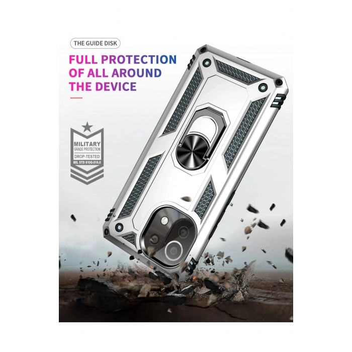 HarmonyAura  Xiaomi Mİ 11 Lite Kılıf Sofya Yüzüklü Silikon Kapak - Gümüş