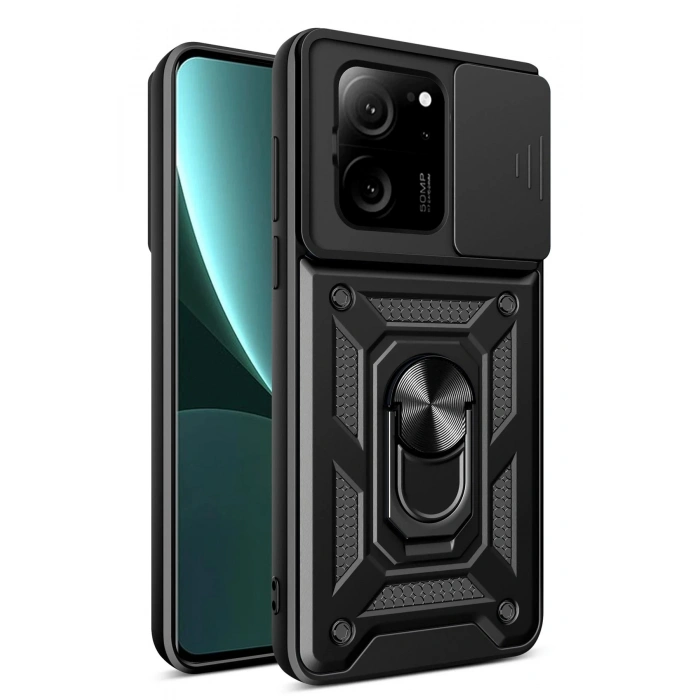 HarmonyAura  Xiaomi Mi 13t Pro Kılıf Pars Lens Yüzüklü Silikon - Siyah