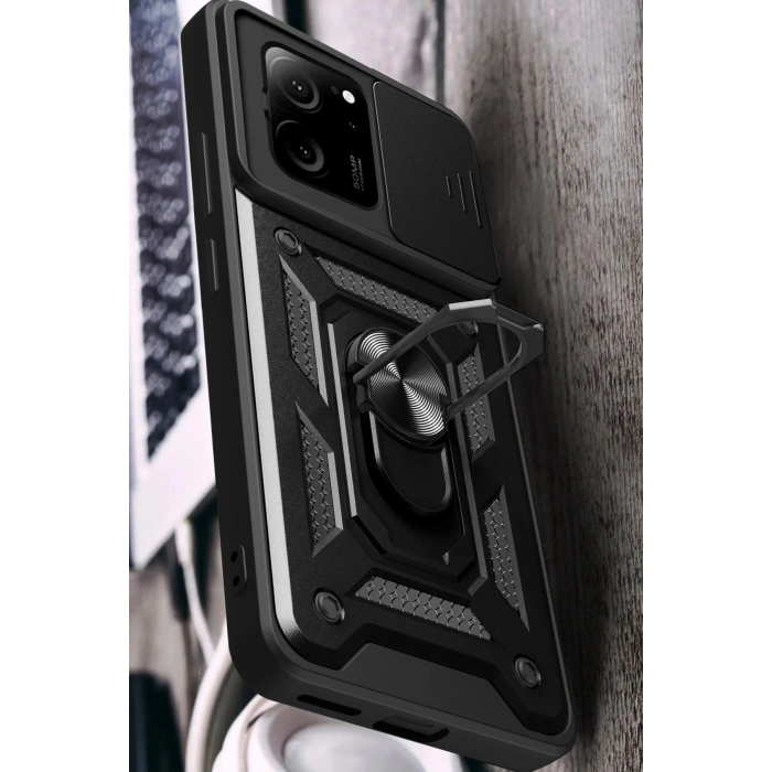 HarmonyAura  Xiaomi Mi 13t Pro Kılıf Pars Lens Yüzüklü Silikon - Siyah