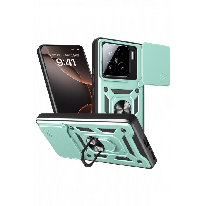 HarmonyAura Xiaomi Mi 15 Kılıf Pars Lens Yüzüklü Silikon - Yeşil