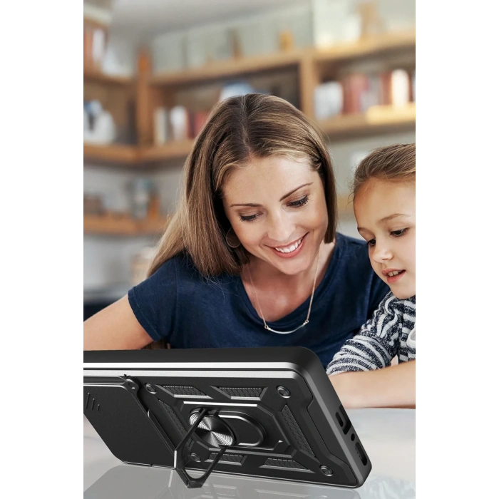 HarmonyAura Xiaomi Mi 15 Pro Kılıf Pars Lens Yüzüklü Silikon - Siyah