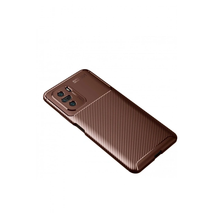 HarmonyAura  Xiaomi Poco F3 Kılıf Auto Focus Karbon Kapak - Kahverengi