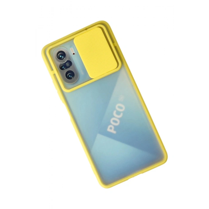 HarmonyAura  Xiaomi Poco F3 Kılıf Palm Buzlu Kamera Sürgülü Silikon - Sarı