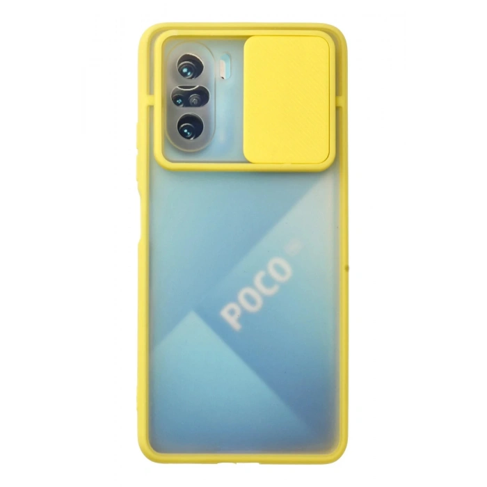HarmonyAura  Xiaomi Poco F3 Kılıf Palm Buzlu Kamera Sürgülü Silikon - Sarı