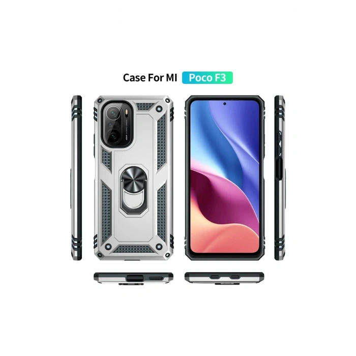 HarmonyAura  Xiaomi Poco F3 Kılıf Sofya Yüzüklü Silikon Kapak - Gümüş