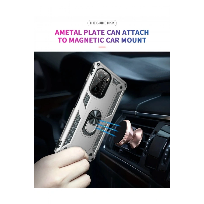 HarmonyAura  Xiaomi Poco F3 Kılıf Sofya Yüzüklü Silikon Kapak - Gümüş