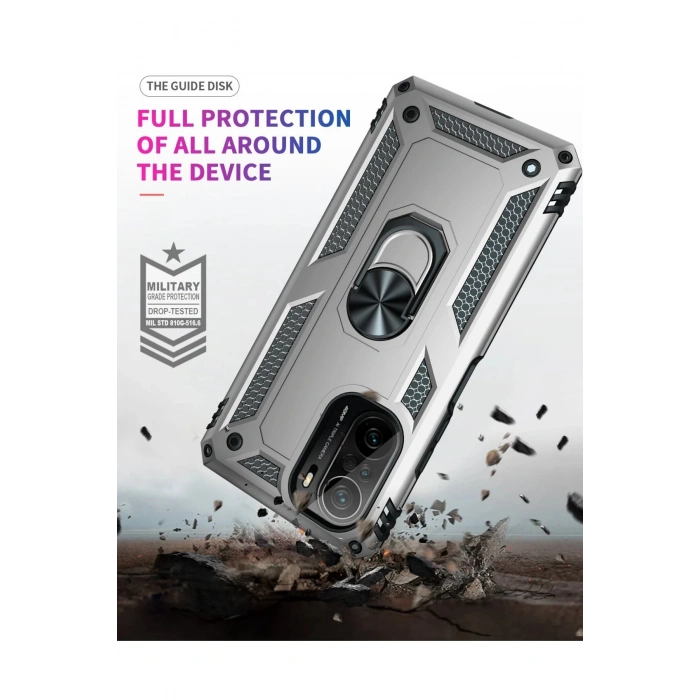 HarmonyAura  Xiaomi Poco F3 Kılıf Sofya Yüzüklü Silikon Kapak - Gümüş