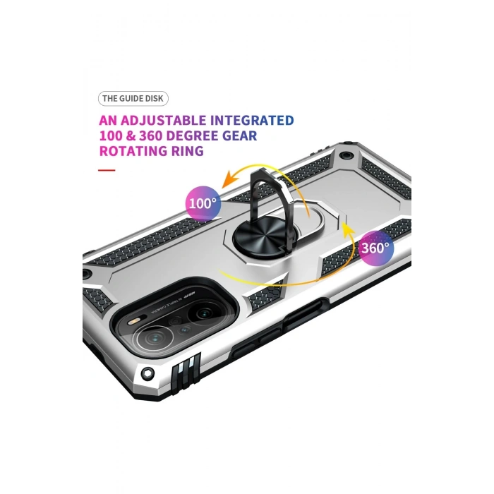 HarmonyAura  Xiaomi Poco F3 Kılıf Sofya Yüzüklü Silikon Kapak - Gümüş