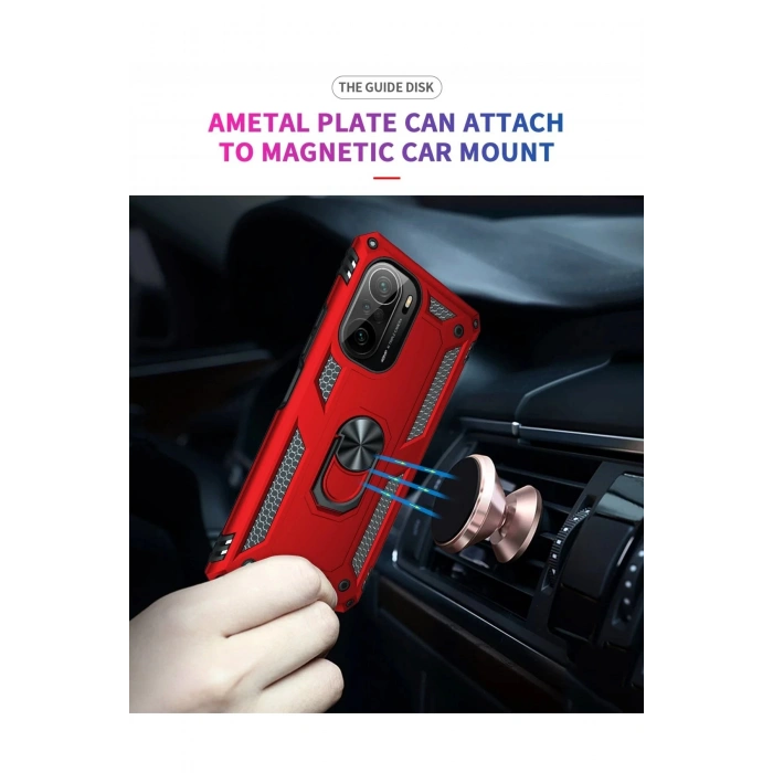 HarmonyAura  Xiaomi Poco F3 Kılıf Sofya Yüzüklü Silikon Kapak - Kırmızı