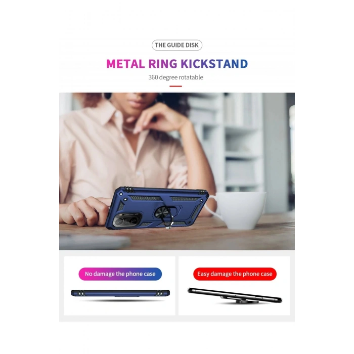 HarmonyAura  Xiaomi Poco F3 Kılıf Sofya Yüzüklü Silikon Kapak - Lacivert