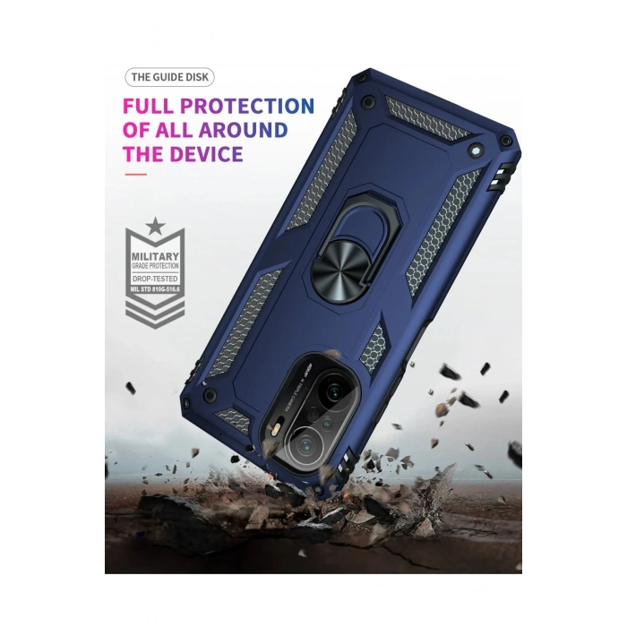 HarmonyAura  Xiaomi Poco F3 Kılıf Sofya Yüzüklü Silikon Kapak - Lacivert