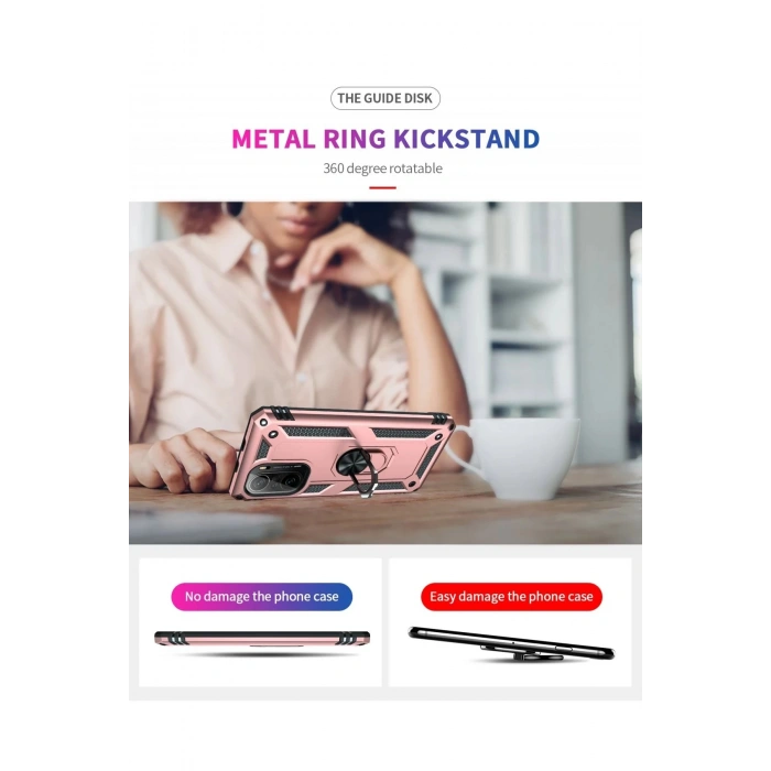 HarmonyAura  Xiaomi Poco F3 Kılıf Sofya Yüzüklü Silikon Kapak - Rose