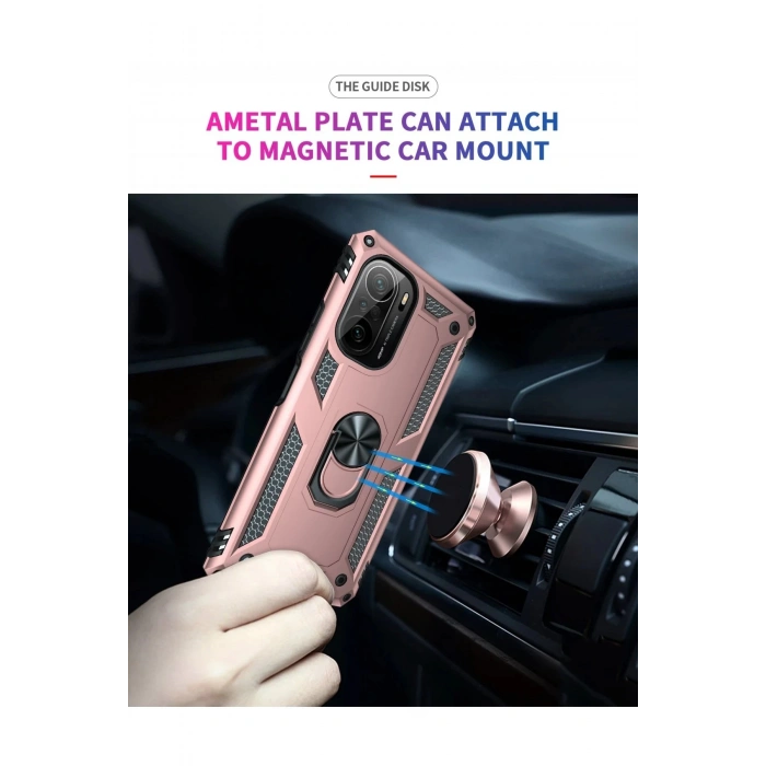 HarmonyAura  Xiaomi Poco F3 Kılıf Sofya Yüzüklü Silikon Kapak - Rose