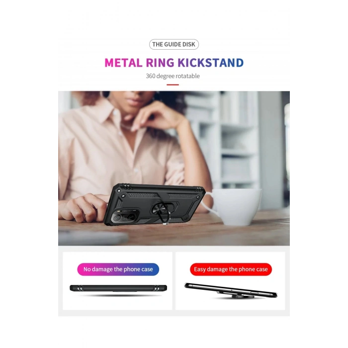 HarmonyAura  Xiaomi Poco F3 Kılıf Sofya Yüzüklü Silikon Kapak - Siyah