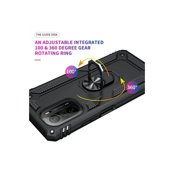 HarmonyAura  Xiaomi Poco F3 Kılıf Sofya Yüzüklü Silikon Kapak - Siyah