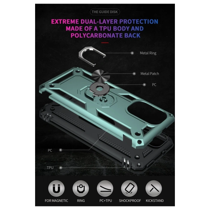 HarmonyAura  Xiaomi Poco F3 Kılıf Sofya Yüzüklü Silikon Kapak - Yeşil