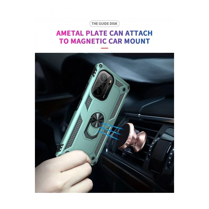 HarmonyAura  Xiaomi Poco F3 Kılıf Sofya Yüzüklü Silikon Kapak - Yeşil