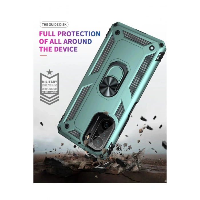 HarmonyAura  Xiaomi Poco F3 Kılıf Sofya Yüzüklü Silikon Kapak - Yeşil