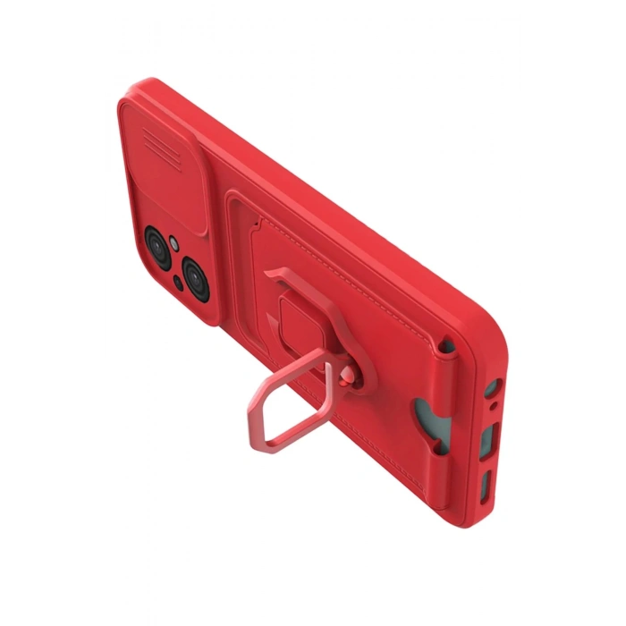 HarmonyAura  Xiaomi Poco M5 Kılıf Zuma Kartvizitli Yüzüklü Silikon - Kırmızı